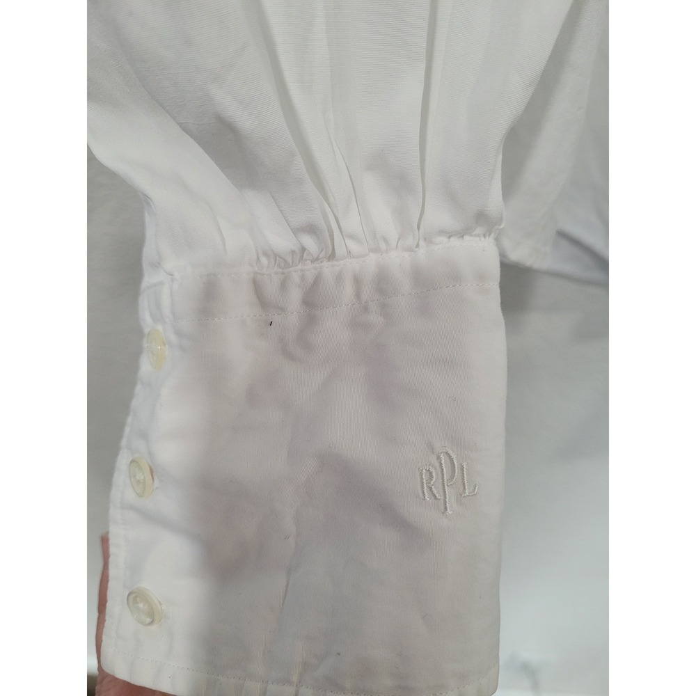 Ralph Lauren White Cotton‎ Button Back Blouse Long Sleeve XL Boat Neck RPL #22 - Picture 4 of 7